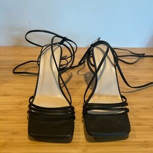 Black Lace Up Strappy Heels